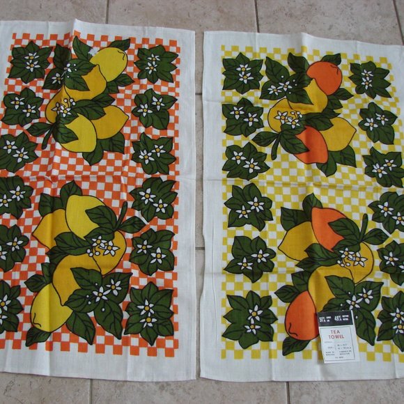 Vintage Linen Kitchen Tea Towels New Old Stock